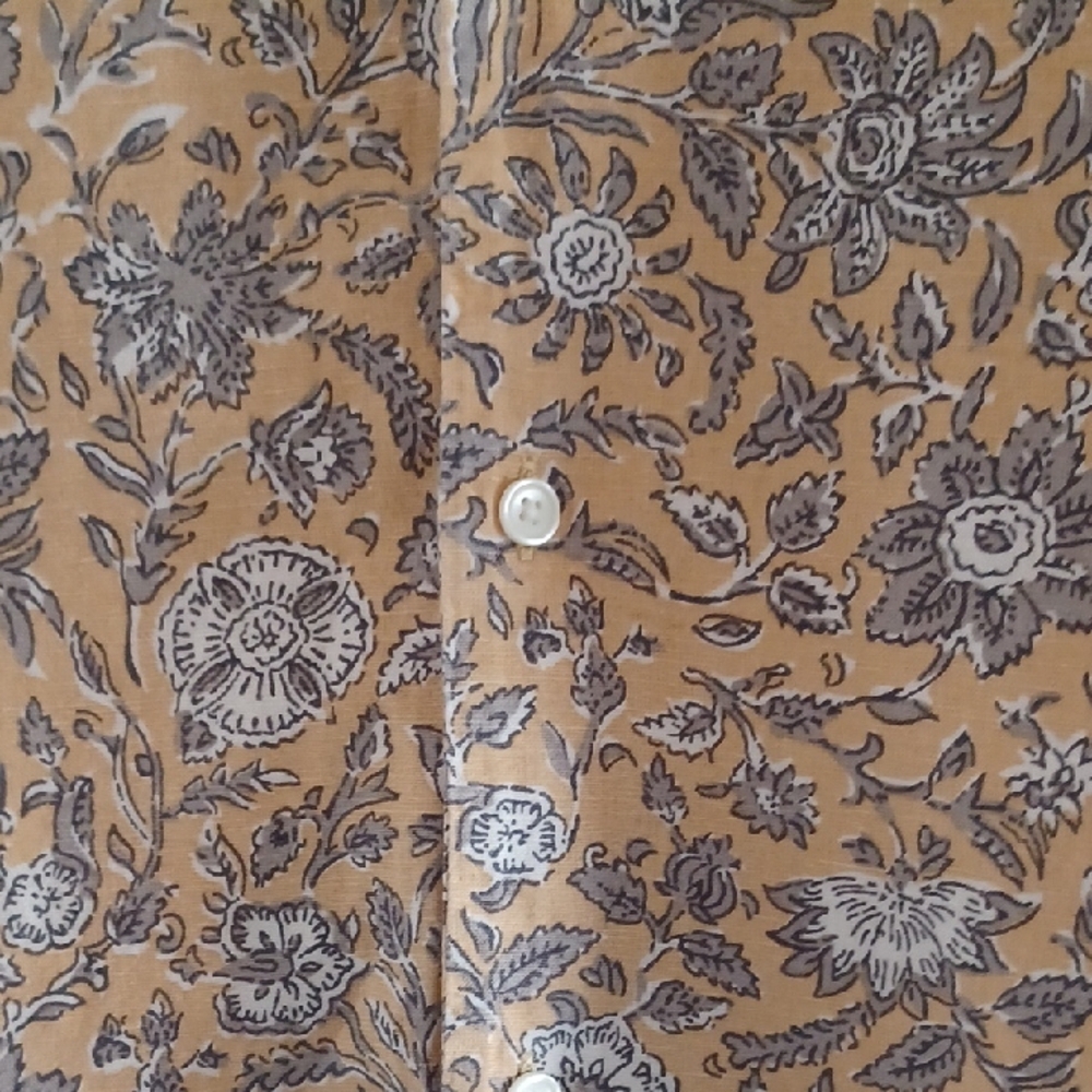 Abercrombie & Fitch Mustard Yellow Short-Sleeve Floral Button-Down Shirt, L - Picture 5 of 6